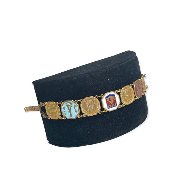 Vintage Brass FRENCH FRANCE PARIS Eiffel tower tourist link bracelet enamel - Picture 3 of 12